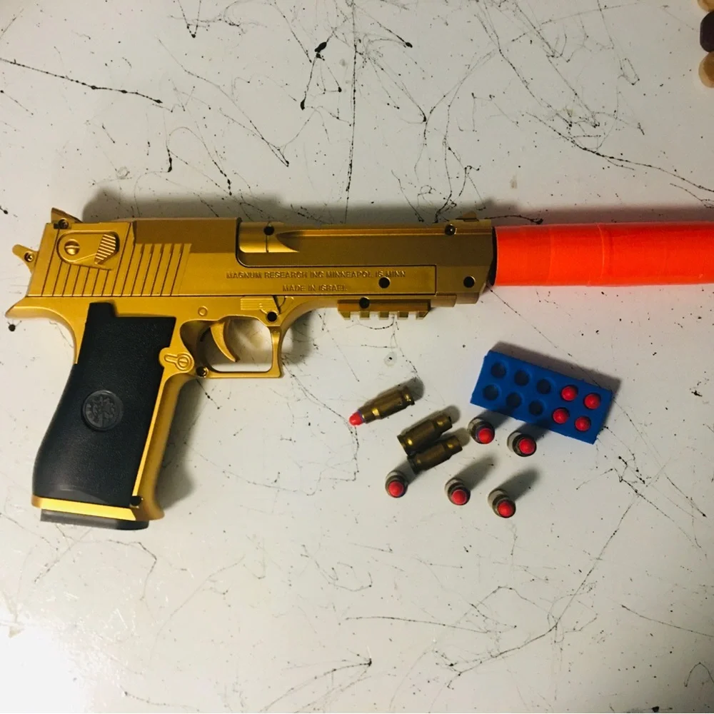 Toy Gun 🎯🔫Soft Bullets Shell With Magazine  GOLD Desert Eagle 50cal - Picture 7 of 11